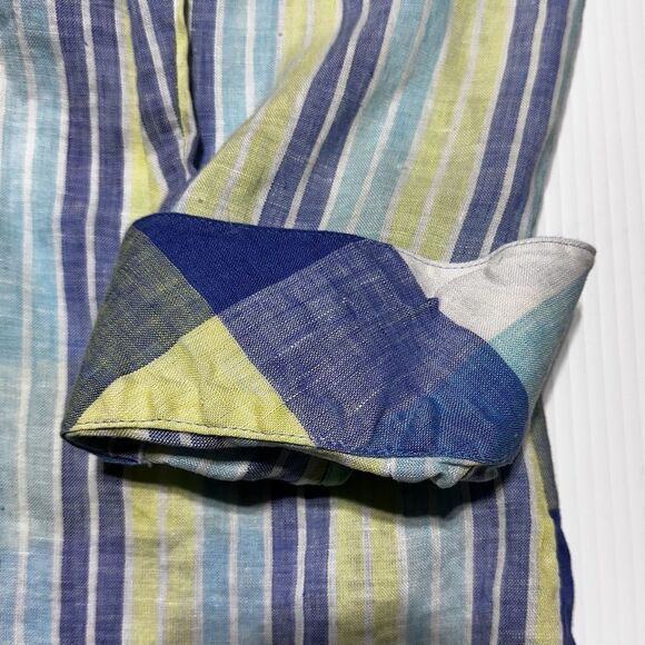 Foxcroft Women’s Plus Size 16 Relaxed Striped Plaid Linen Button Up Shirt Tunic - Picture 4 of 10